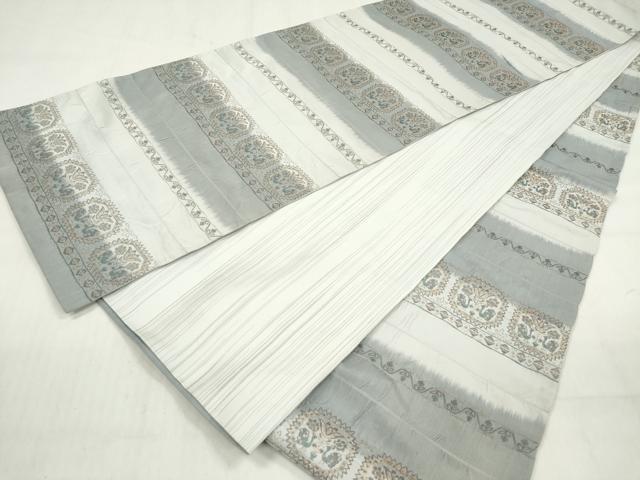 平和屋着物◎全通柄袋帯 しじら織 横段花唐草文 金糸 正絹 逸品 DABF0027ea