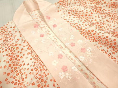 平和屋着物■長襦袢 無双仕立て 小花文 半衿刺繍 正絹 逸品 DABF0039ea