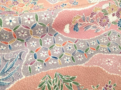 平和屋着物■上質な小紋 雲取り花鳥文 松竹梅 正絹 逸品 DABF0045ea