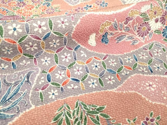 平和屋着物■上質な小紋 雲取り花鳥文 松竹梅 正絹 逸品 DABF0045ea