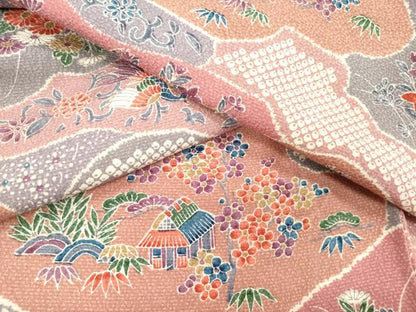 平和屋着物■上質な小紋 雲取り花鳥文 松竹梅 正絹 逸品 DABF0045ea