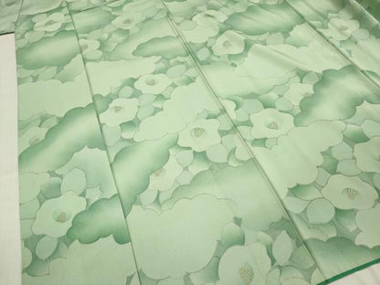 平和屋着物■上質な小紋　手描き　雲重ね椿文　金彩　正絹　逸品　DABF0050ea