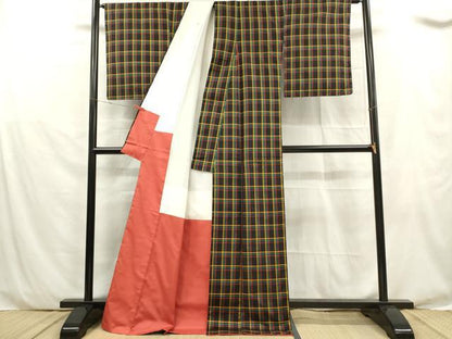 平和屋着物■本場縞大島紬 格子 黒地 正絹 逸品 未使用 DABF0057ea