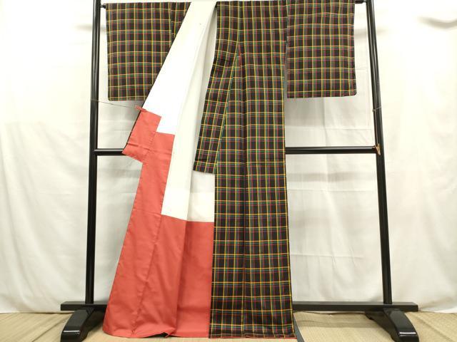 平和屋着物■本場縞大島紬 格子 黒地 正絹 逸品 未使用 DABF0057ea