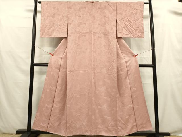平和屋着物■上質な色無地 横菊地紋 珊瑚色 正絹 逸品 DABF0062ea