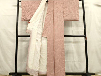 平和屋着物■上質な色無地 横菊地紋 珊瑚色 正絹 逸品 DABF0062ea
