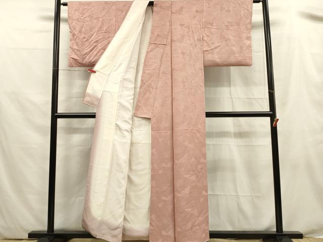 平和屋着物■上質な色無地 横菊地紋 珊瑚色 正絹 逸品 DABF0062ea