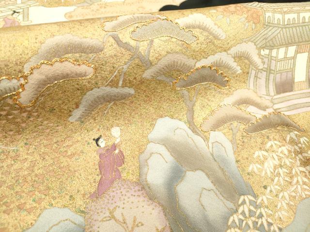 平和屋着物■豪華黒留袖　作家物　駒刺繍　風景花松文　金彩　正絹　逸品　DABF0088ea