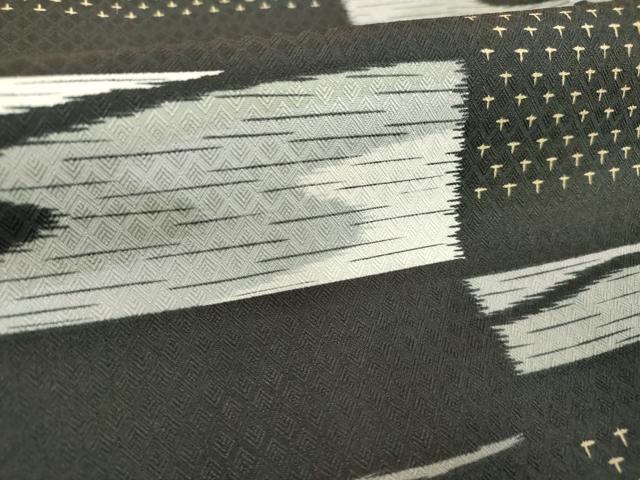 平和屋着物■小紋　絣文様　黒地　洗える着物　DABF0098ea