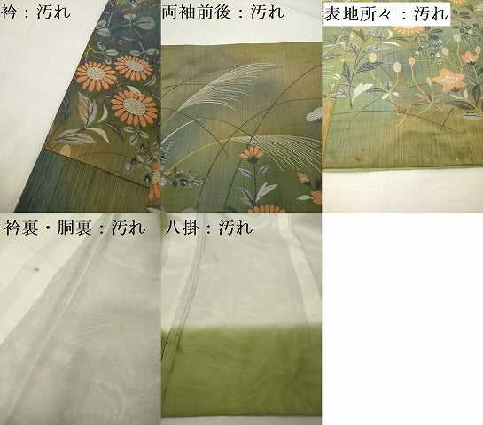 平和屋着物■訪問着　紬地　秋草文　ロング丈　正絹　逸品　DABF0118ea