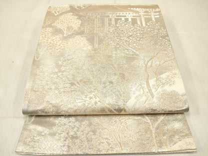 平和屋着物◎六通柄袋帯 京洛錦 風景文 金銀糸 二重引箔 正絹 逸品 DABF0131ea