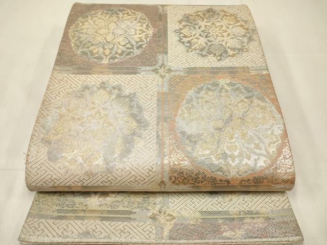 平和屋着物◎佐賀錦 六通柄袋帯 格天井花丸文 金銀糸 正絹 逸品 DABF0132ea