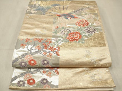 平和屋着物◎西陣　六通柄袋帯　唐織　九百錦　花鳥松文　証紙付き　正絹　逸品　未使用　DABF0133ea