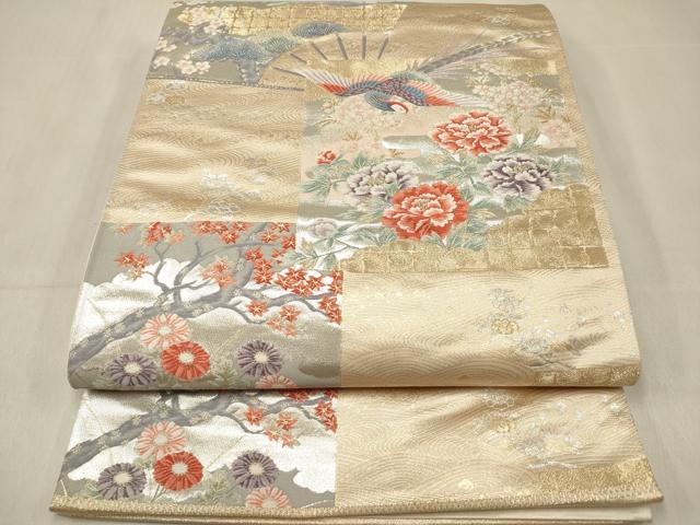 平和屋着物◎西陣　六通柄袋帯　唐織　九百錦　花鳥松文　証紙付き　正絹　逸品　未使用　DABF0133ea