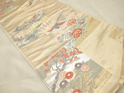 平和屋着物◎西陣　六通柄袋帯　唐織　九百錦　花鳥松文　証紙付き　正絹　逸品　未使用　DABF0133ea