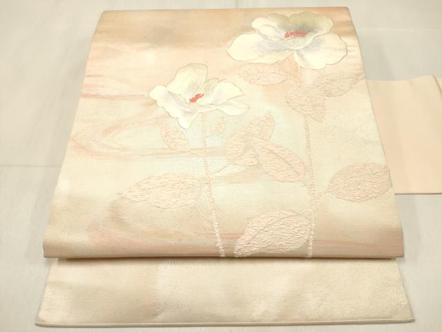 平和屋着物◎九寸名古屋帯 刺繍 花の詩 流水花文 金糸 正絹 逸品 DABF0155ea
