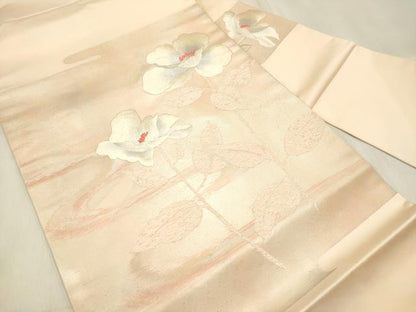 平和屋着物◎九寸名古屋帯 刺繍 花の詩 流水花文 金糸 正絹 逸品 DABF0155ea