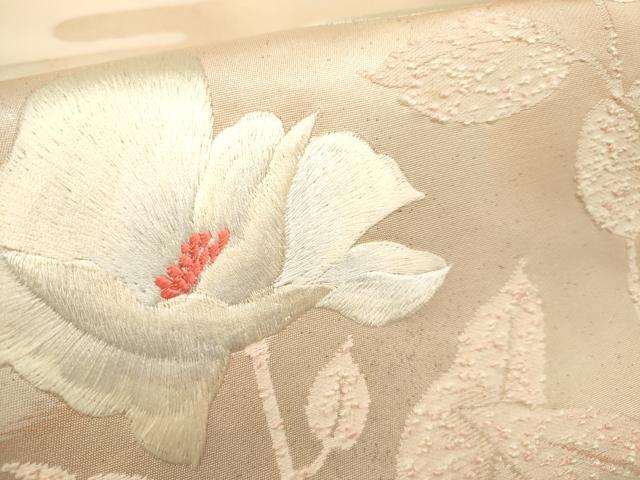 平和屋着物◎九寸名古屋帯 刺繍 花の詩 流水花文 金糸 正絹 逸品 DABF0155ea