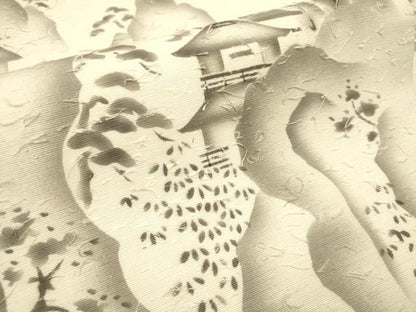 平和屋着物◎九寸名古屋帯 作家物 手描き 髭紬 風景文 正絹 逸品 DABF0160ea