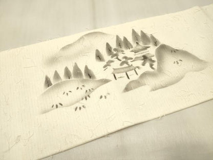 平和屋着物◎九寸名古屋帯 作家物 手描き 髭紬 風景文 正絹 逸品 DABF0160ea