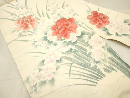 平和屋着物◎九寸名古屋帯 刺繍 牡丹花文 銀糸 正絹 逸品 DABF0161ea