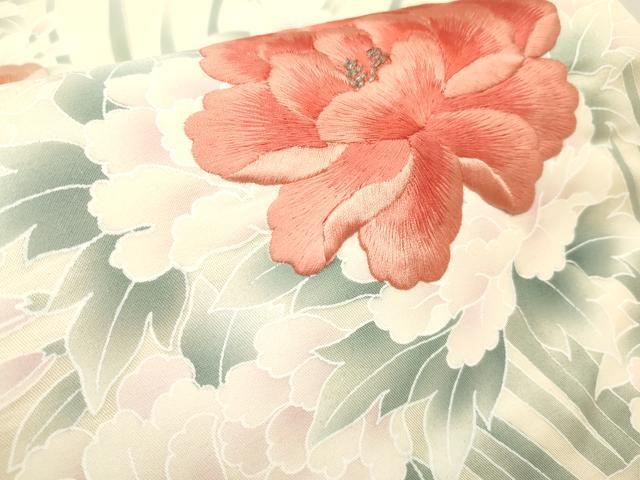 平和屋着物◎九寸名古屋帯 刺繍 牡丹花文 銀糸 正絹 逸品 DABF0161ea