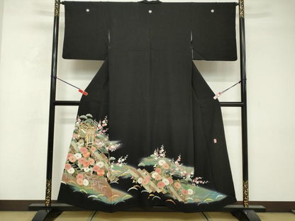 平和屋着物■豪華黒留袖　作家物　駒刺繍　御所車花松文　暈し染め　金彩　正絹　逸品　DABF0198ea