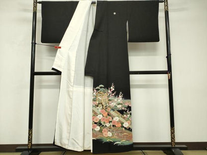 平和屋着物■豪華黒留袖　作家物　駒刺繍　御所車花松文　暈し染め　金彩　正絹　逸品　DABF0198ea