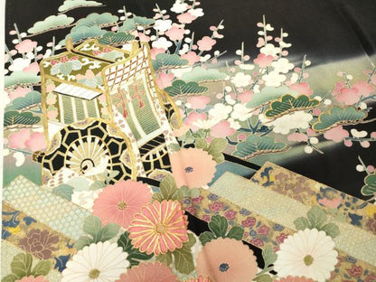 平和屋着物■豪華黒留袖　作家物　駒刺繍　御所車花松文　暈し染め　金彩　正絹　逸品　DABF0198ea