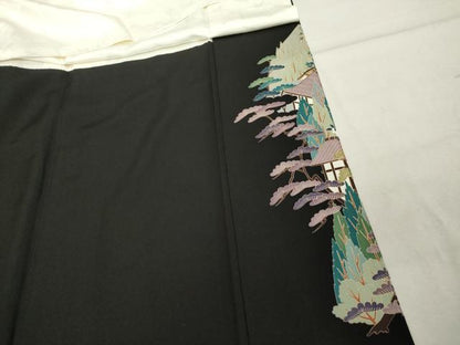 平和屋着物■豪華黒留袖　友禅　作家物　風景花文　松竹梅　正絹　逸品　DABF0199ea