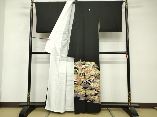 平和屋着物■豪華黒留袖　駒刺繍　人物風景花文　金彩　正絹　逸品　DABF0202ea