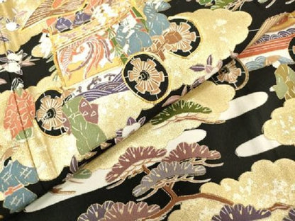 平和屋着物■豪華黒留袖　駒刺繍　人物風景花文　金彩　正絹　逸品　DABF0202ea