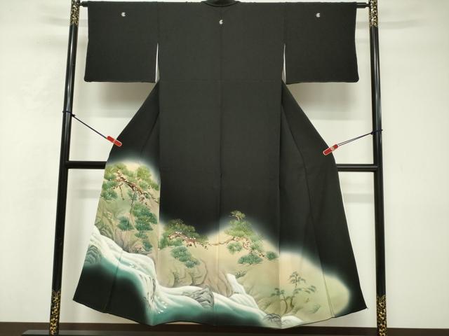 平和屋着物■豪華黒留袖　手描き　老松　舞桜文　暈し染め　金彩　胴抜き仕立て　正絹　逸品　DABF0203ea