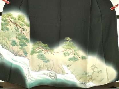 平和屋着物■豪華黒留袖　手描き　老松　舞桜文　暈し染め　金彩　胴抜き仕立て　正絹　逸品　DABF0203ea