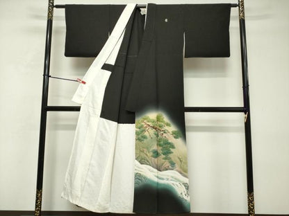平和屋着物■豪華黒留袖　手描き　老松　舞桜文　暈し染め　金彩　胴抜き仕立て　正絹　逸品　DABF0203ea