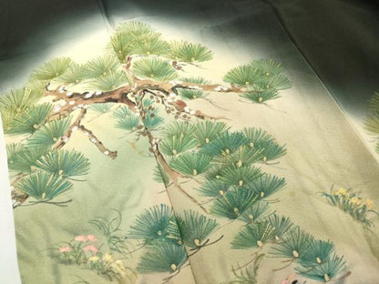平和屋着物■豪華黒留袖　手描き　老松　舞桜文　暈し染め　金彩　胴抜き仕立て　正絹　逸品　DABF0203ea