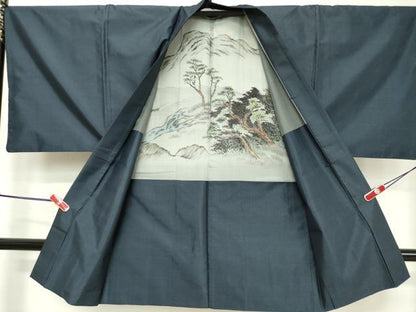 平和屋着物■男性　本場大島紬　アンサンブル　長羽織　80亀甲　総詰め　正絹　逸品　DABF0215ea