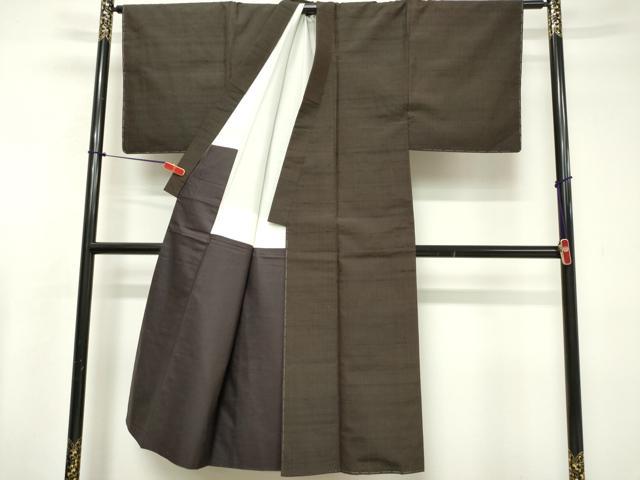 平和屋着物■男性　紬　アンサンブル　長羽織　霞文　正絹　逸品　未使用　DABF0217ea