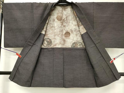 平和屋着物■男性　紬　アンサンブル　長羽織　霞文　正絹　逸品　DABF0218ea