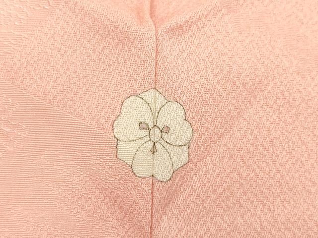 平和屋着物■上質な色無地　変わり格子地紋　珊瑚色　正絹　逸品　DABF0225ea