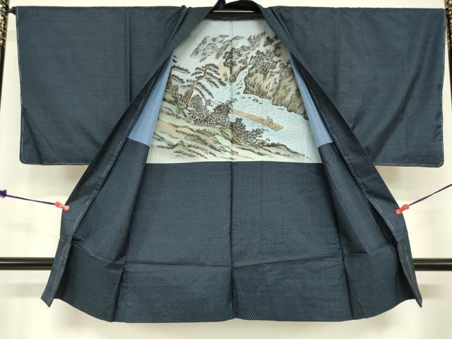 平和屋着物■男性　本場大島紬　アンサンブル　長羽織　菱繋ぎ　里秋豊作　証紙付き　正絹　逸品　DABF0230ea
