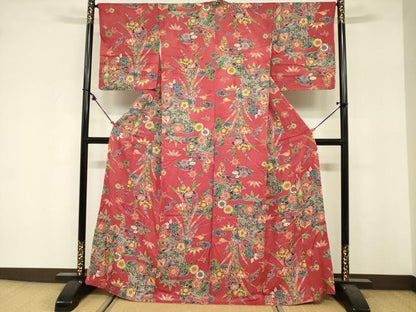 平和屋着物■上質な小紋　型染　籬花鳥文　葵　正絹　逸品　DABF0246ea