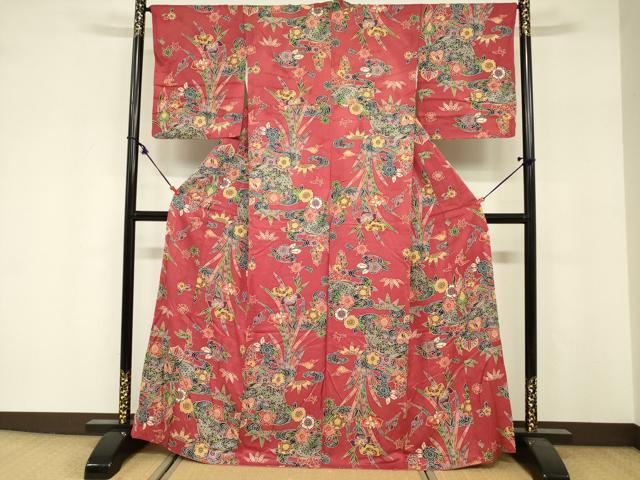 平和屋着物■上質な小紋　型染　籬花鳥文　葵　正絹　逸品　DABF0246ea