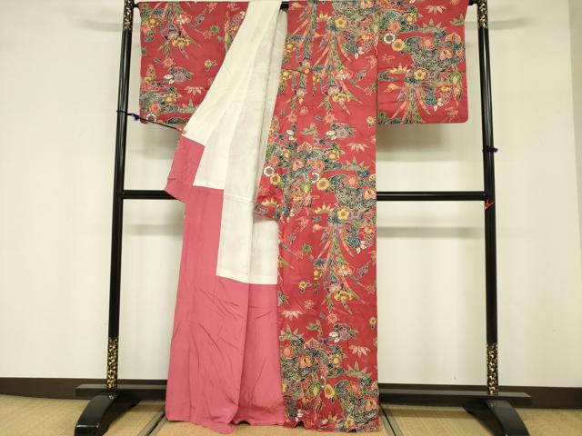 平和屋着物■上質な小紋　型染　籬花鳥文　葵　正絹　逸品　DABF0246ea