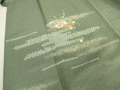 平和屋着物■訪問着　刺繍　絞り　霞花文　暈し染め　金彩　正絹　逸品　DABF0247ea