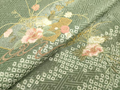 平和屋着物■訪問着　刺繍　絞り　霞花文　暈し染め　金彩　正絹　逸品　DABF0247ea