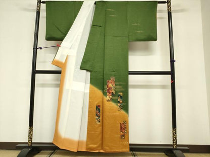 平和屋着物■訪問着　短冊花文　松竹梅　暈し染め　金彩　正絹　逸品　DABF0251ea
