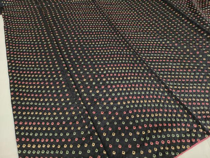 平和屋着物■上質な小紋　総絞り　斜縞　黒地　正絹　逸品　DABF0252ea
