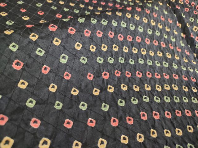 平和屋着物■上質な小紋　総絞り　斜縞　黒地　正絹　逸品　DABF0252ea