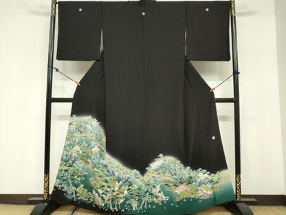 平和屋着物■豪華黒留袖　友禅　作家物　風景花文　松竹梅　暈し染め　正絹　逸品　DABF0254ea